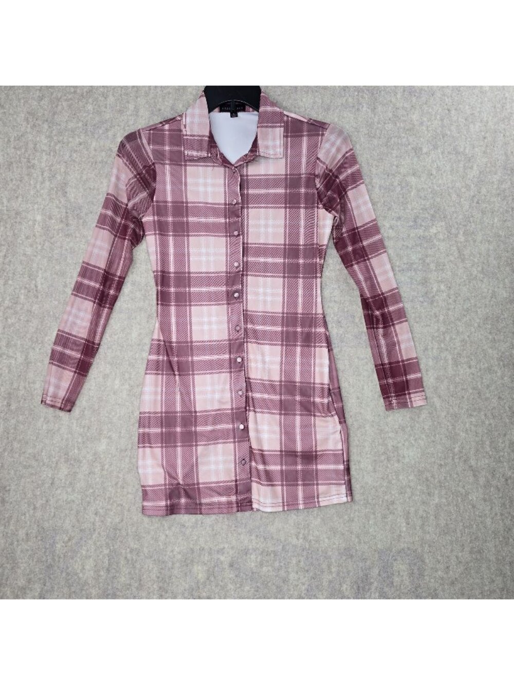 Faded Rose Womens Long Sleeve Plaid Shirt Dress S Polyester & Spandex Blend Pink